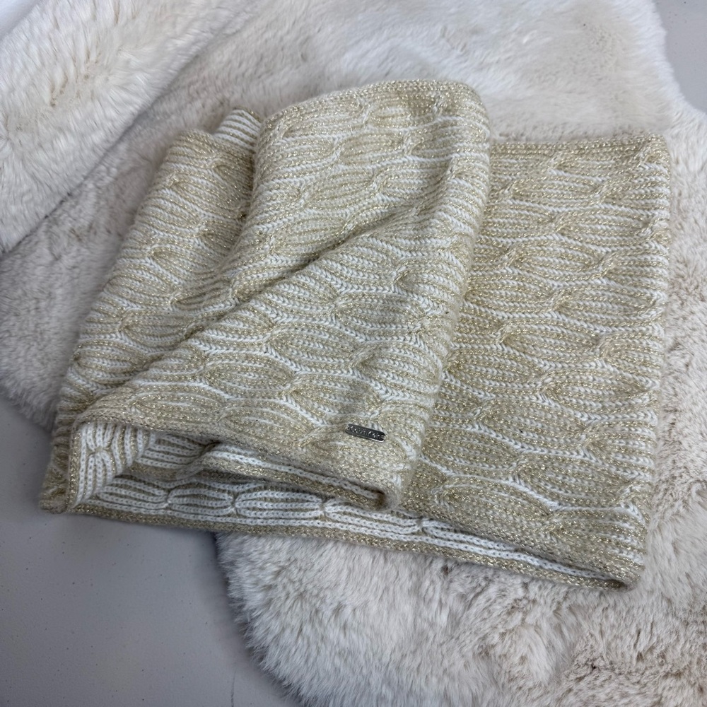 Calvin Klein Cream and Gold Knit Wrap Scarf